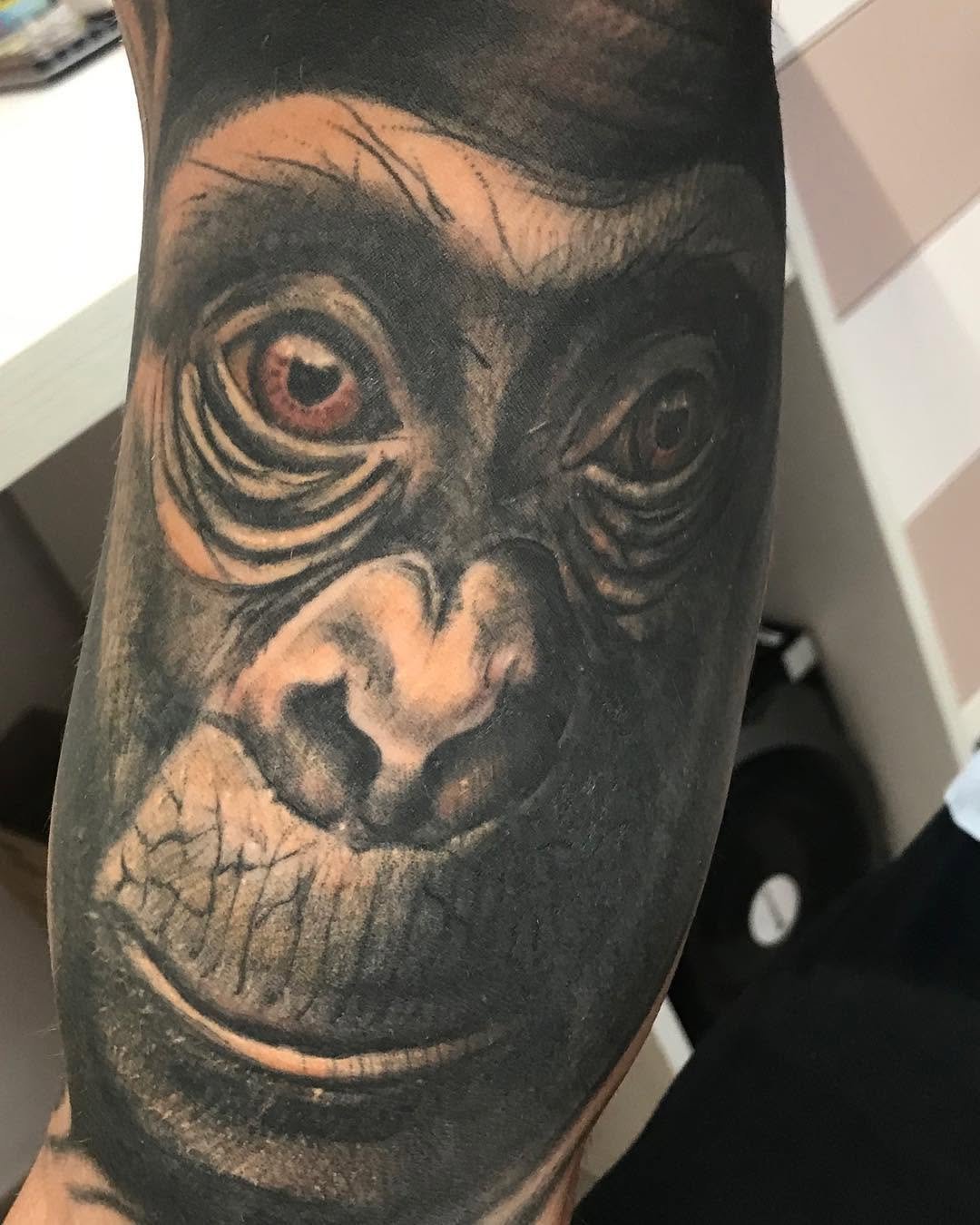 Cover de chimpancé healedcuradohealed monkeyrealism coverup covertattoodoneer edtat martink_tattoo doshermanas doshermanastattoo sevilla sevillatattoo eist realistictattoo animalschimpanzee