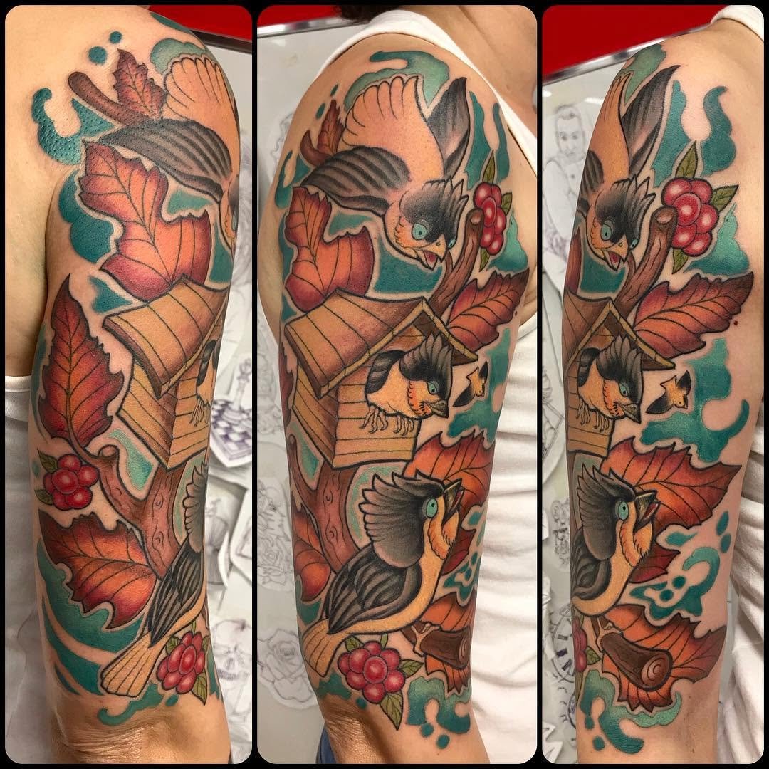 Pájaros birdstatneotraditionaltattooneotrad ed colortattoo colorscolores doshermanas doshermanastattoo sevilla sevillatattoo design draw martink_tattoo