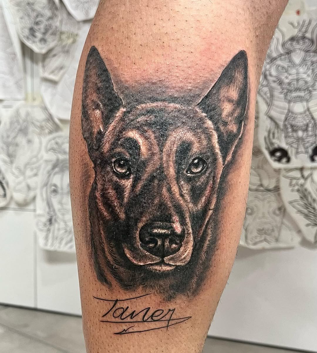 Tatuaje profesional en estudio MartinK Tattoo del retrato de un perro