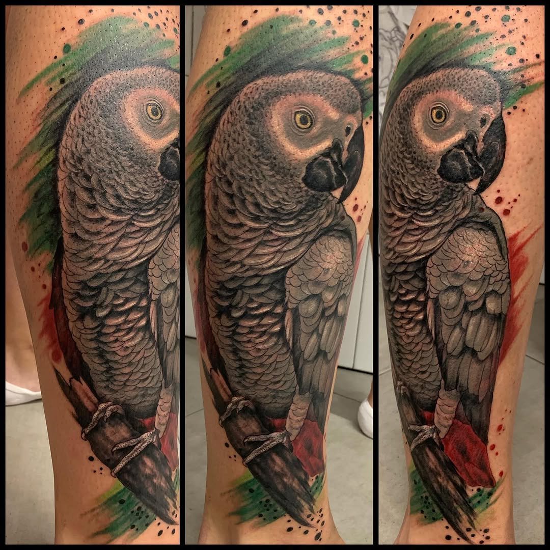 Tatuaje profesional en estudio MartinK Tattoo de un Loro Yaco
