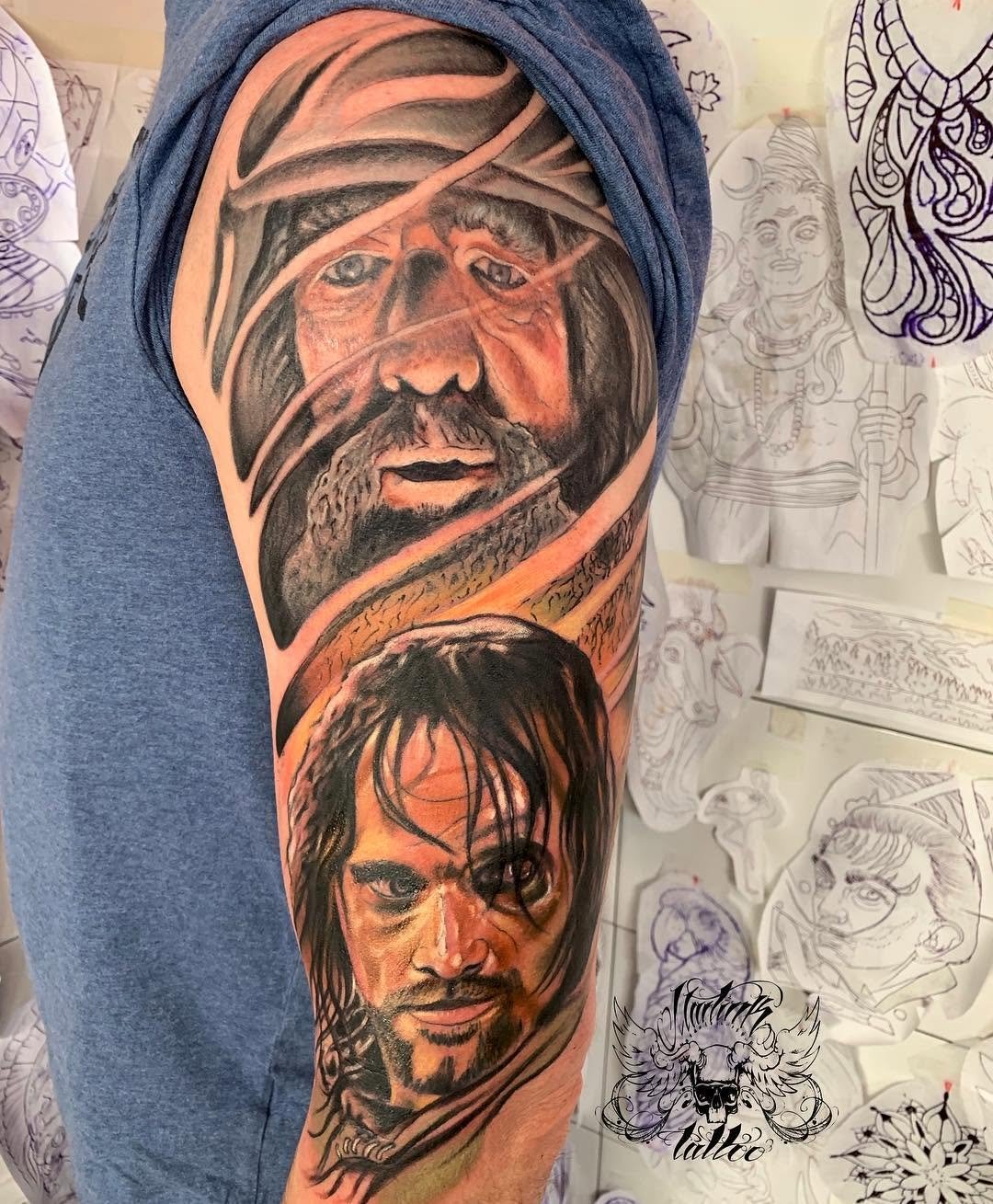 Sleeve of the Lord of the rings in progress.Gandalf is healed. El Señor de los Anillos thelordoftherings gandalfaragornisildurrealistictattoo colortattoodoshermanas doshermanastattoosevillasevillatattoodonesleeveinprogress isteedmartink_tattoopicoftheday instatattoo